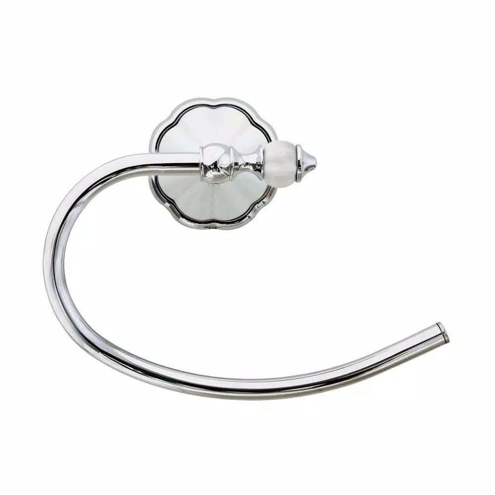 MODONA Flora Series C-Style Towel Ring, White Porcelain and Polished Chrome