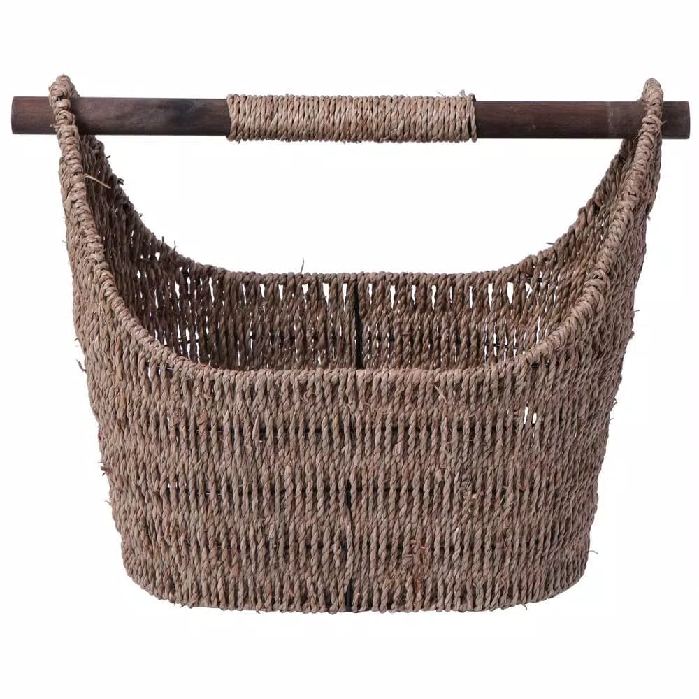 Unbranded Seagrass Magazine and Toilet Paper Holder Basket with Wooden Rod - Natural