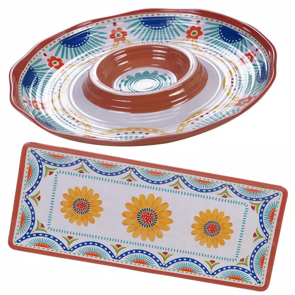 Certified International Vera Cruz 2-Piece Melamine Hostess Set, Mexican Pattern Serving Set