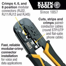 Klein Tools Twisted Pair Installation Kit with Crimper, Stripper, and Punch Down Tool thumbnail 2