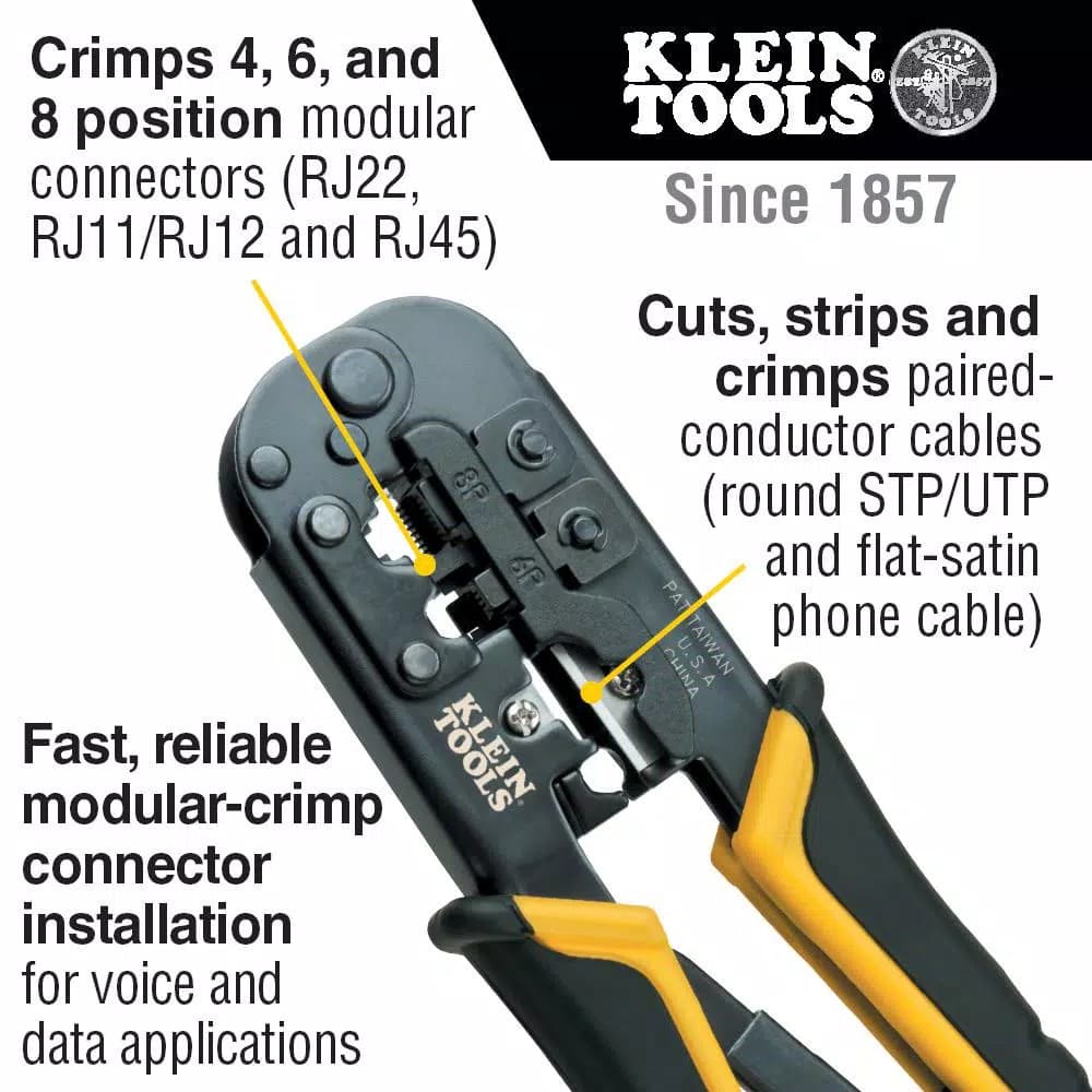 Klein Tools Twisted Pair Installation Kit with Crimper, Stripper, and Punch Down Tool