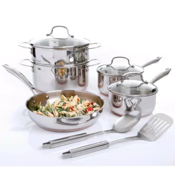 Oster Cuisine Kellerton 10-Piece Stainless Steel Cookware Set with Copper Accents