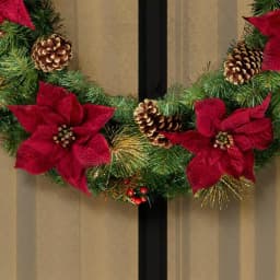 Home Accents Holiday 36 in. Burgundy Poinsettia and Mixed Pine Wreath with Berries, Gold Glitter Cedar and Pinecones thumbnail 5