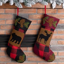Glitzhome 19 in. Acrylic Plaid Christmas Stockings with Rug Hooked Reindeer and Bear (Set of 2) thumbnail 8