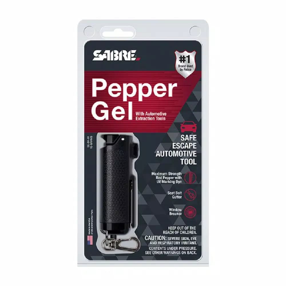 SABRE Safe Escape 3-in-1 Automotive Safety Tool: Pepper Gel, Seatbelt Cutter & Window Breaker - Black