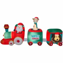 Airblown 12 ft. W Inflatable Pre-Lit Plush Santa in Circus Train Christmas Decoration thumbnail 1