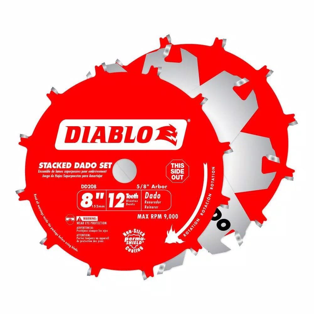 Diablo 8 in. 12-Tooth Stacked Dado Saw Blade Set with Carrying Case