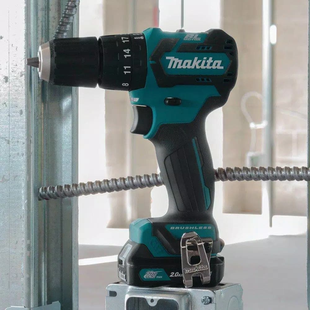 Makita 12V Max CXT Brushless 3/8 in. Cordless Hammer Driver-Drill Kit w/ (2) 2Ah Batteries, Charger & Case