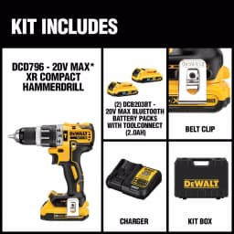 DEWALT 20V MAX XR Brushless 1/2 in. Hammer Drill/Driver Kit with (2) 2.0Ah Bluetooth Batteries thumbnail 2