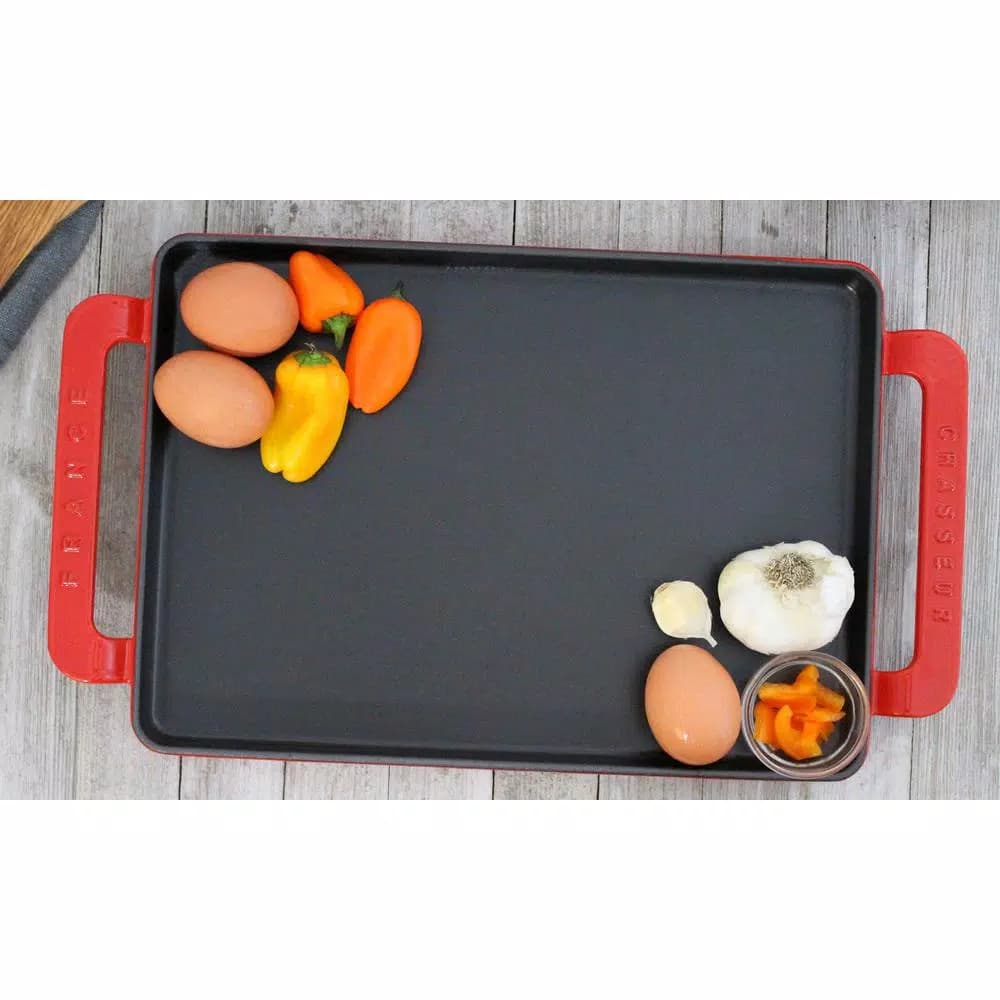 Chasseur 14-inch Rectangular Enameled Cast Iron Griddle - Red