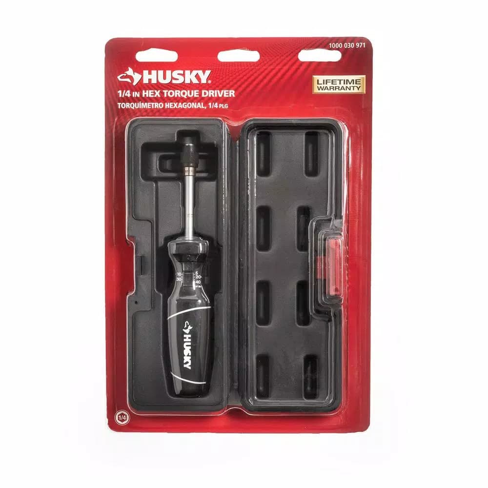 Husky 1/4 in. Hex Torque Screwdriver, 8-40 in-lbs, with Hard Plastic Storage Case