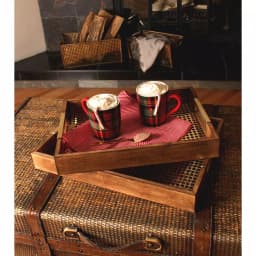 Kate and Laurel Hanneli Gold and Walnut Decorative Tray Set of 2 - Modern Glam Perforated Metal and Wood Trays thumbnail 3