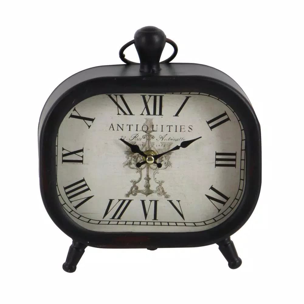LITTON LANE Set of 3 Vintage Farmhouse Rounded Rectangle Iron Table Clocks - Distressed Red, Black, and White