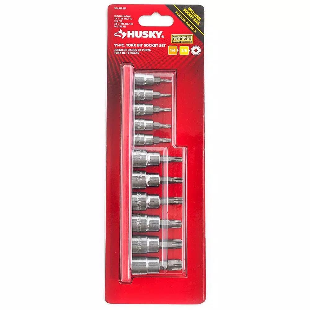 Husky 11-Piece Torx Bit Socket Set, 1/4 in. and 3/8 in. Drive