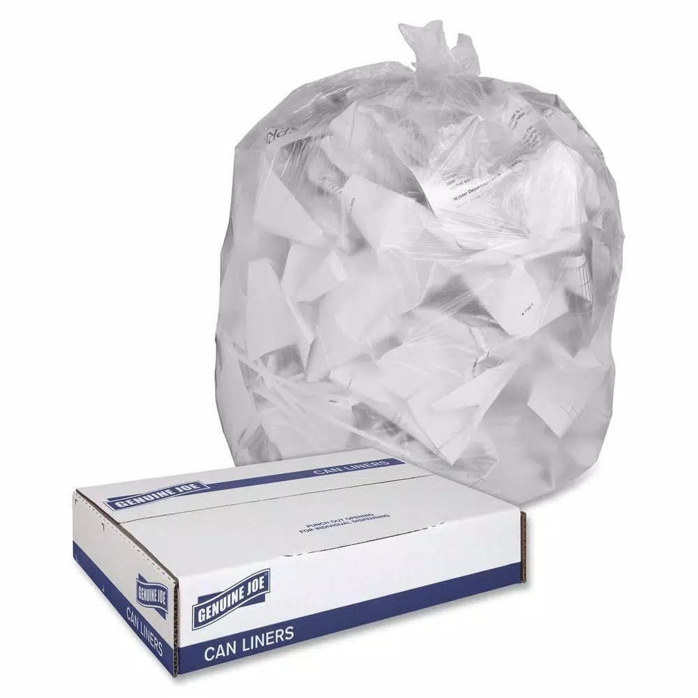 Genuine Joe 45 Gallon Clear Trash Can Liners, 0.6 Mil, 250-Count