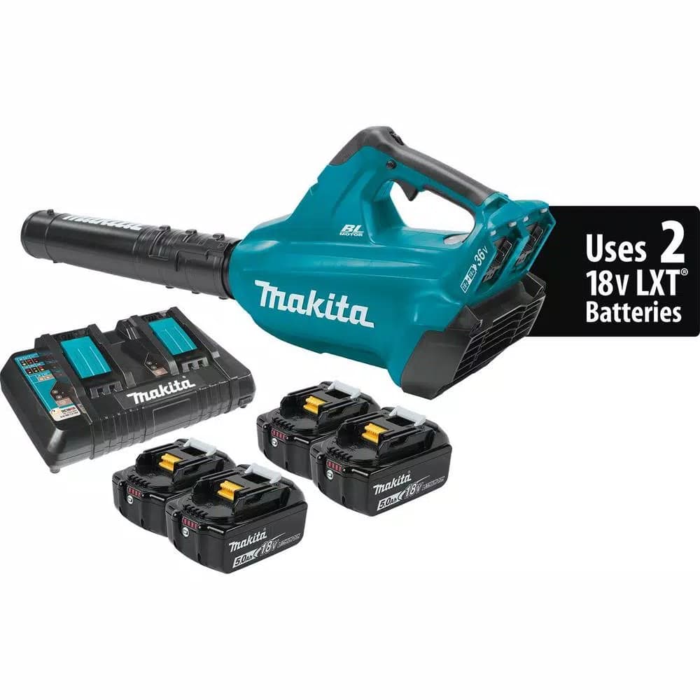 Makita 36V Max LXT Brushless Cordless Blower Kit with (4) 5.0 Ah Batteries and Dual Port Rapid Charger