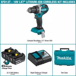 Makita 18V LXT Brushless 1/2 in. Driver-Drill Kit with Two 5.0 Ah Batteries, Charger, and Bag thumbnail 2