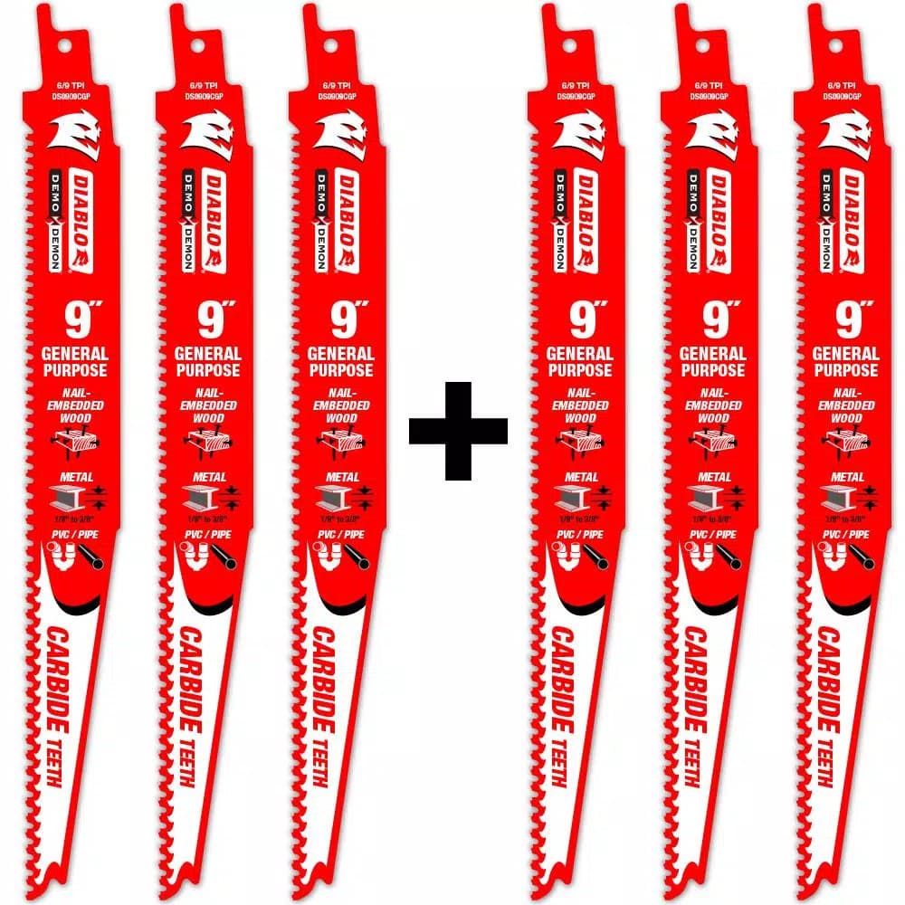 Diablo Demo Demon 9 in. Carbide General Purpose Reciprocating Saw Blades, 6/9 TPI, 6-Pack