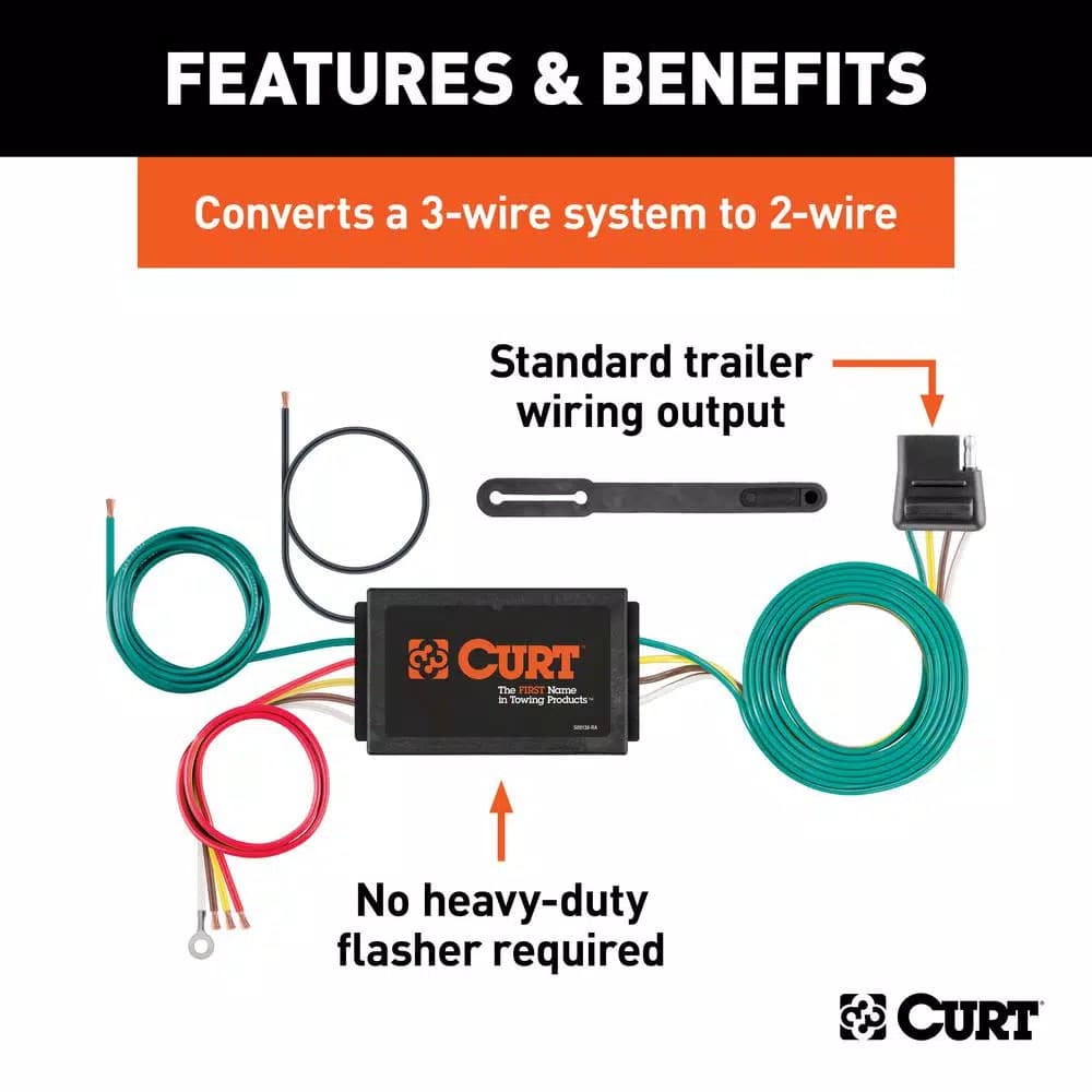 CURT Tail Light Converter - 3-Wire to 2-Wire System Adapter