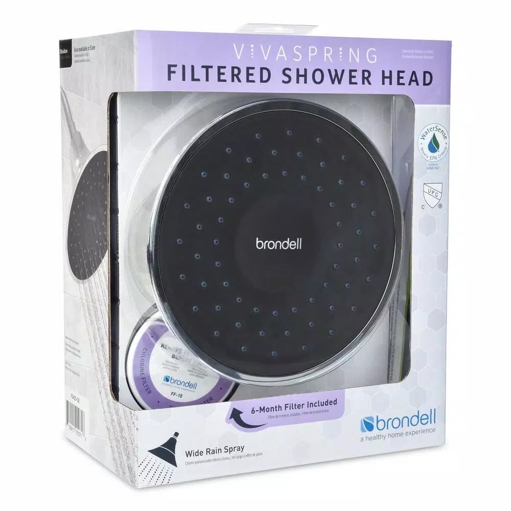 Brondell VivaSpring 6.5 in. Single Wall Mount Fixed Rain Shower Head with KDF Filtration, Chrome