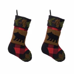 Glitzhome Plaid Bear Rug Hooked Christmas Stockings, 2-Pack thumbnail 1