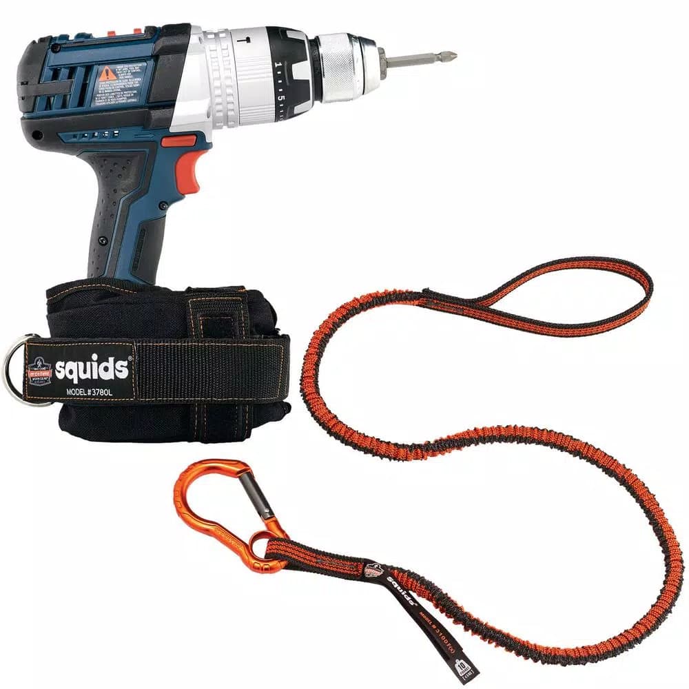 Ergodyne Squids 3191 Power Tool Tethering Kit with Single Carabiner Lanyard and Tool Trap