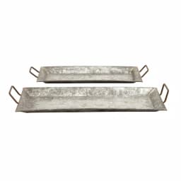 LITTON LANE Farmhouse Galvanized Metal Rectangular Serving Trays, Set of 2 thumbnail 2