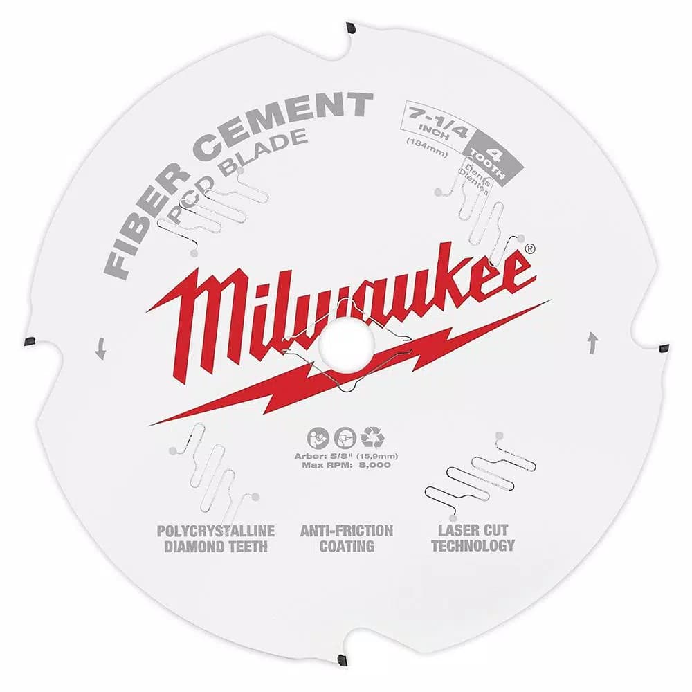 Milwaukee 7-1/4 in. PCD Tipped Fiber Cement Circular Saw Blade, 4-Tooth