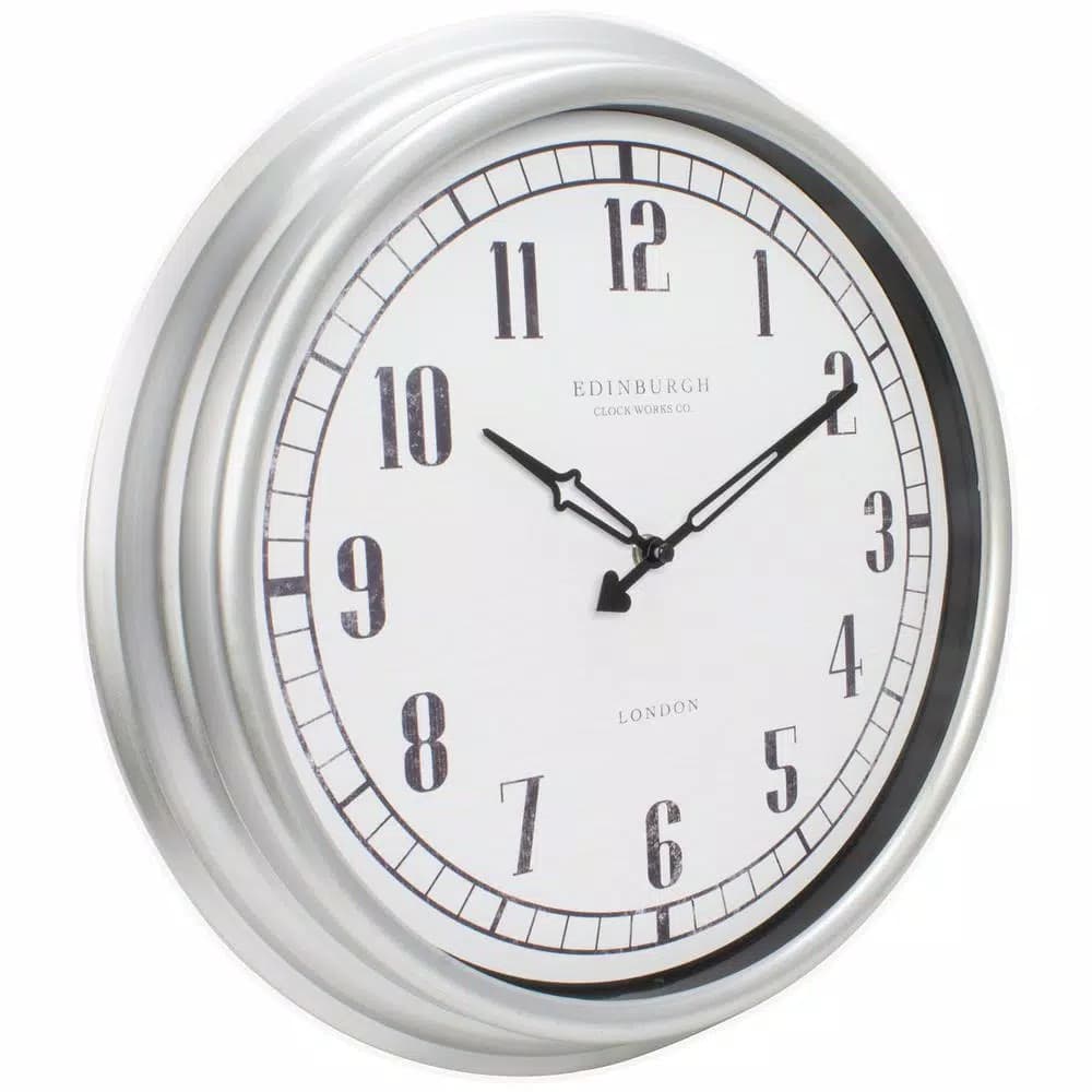Equity by La Crosse 16 in. Silver Quartz Indoor/Outdoor Wall Clock with UV Protected Dial