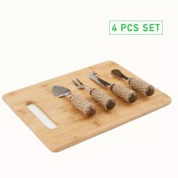 Mind Reader 4-Piece Stainless Steel Cheese Knife Set with Decorative Rope Wrapped Wood Handles thumbnail 2