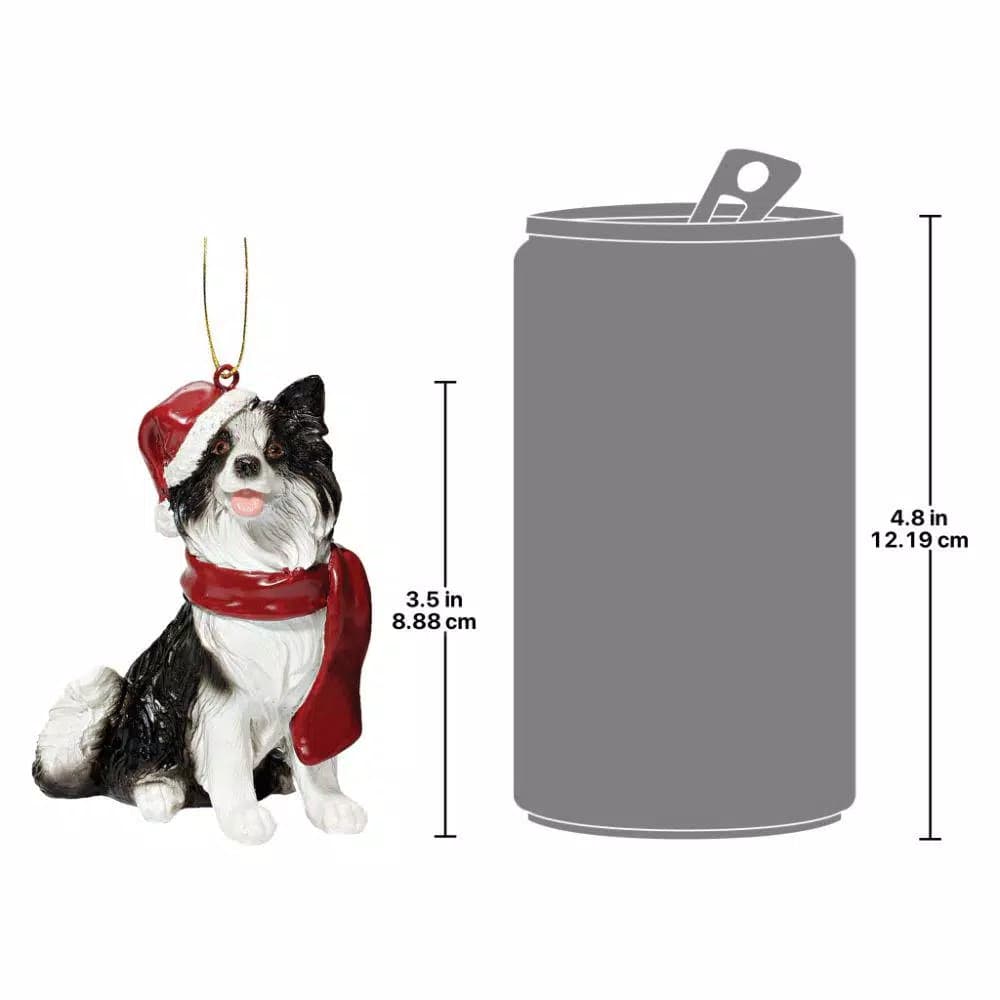Design Toscano Border Collie Holiday Dog Ornament Sculpture, Hand Painted Resin