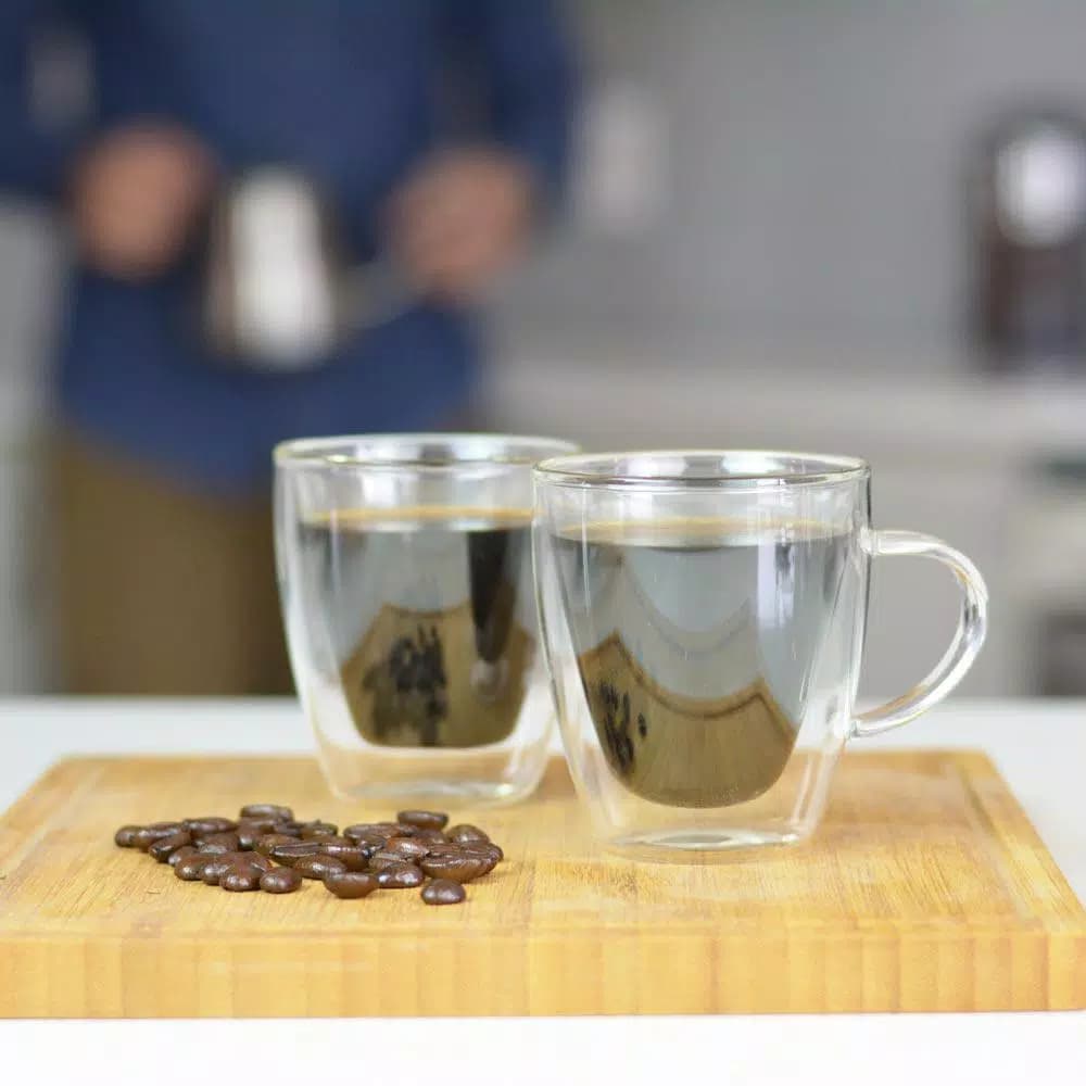 GROSCHE Turin Double-Walled Borosilicate Glass Espresso Cups with Handles, 4.7 oz (Set of 2)