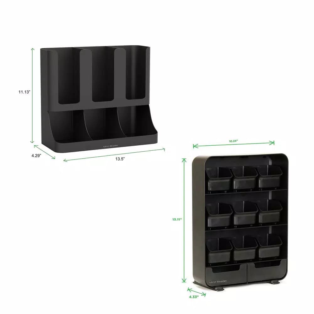 Mind Reader Black Coffee and Tea Station Organizer with Pod, Cup, and Condiment Storage