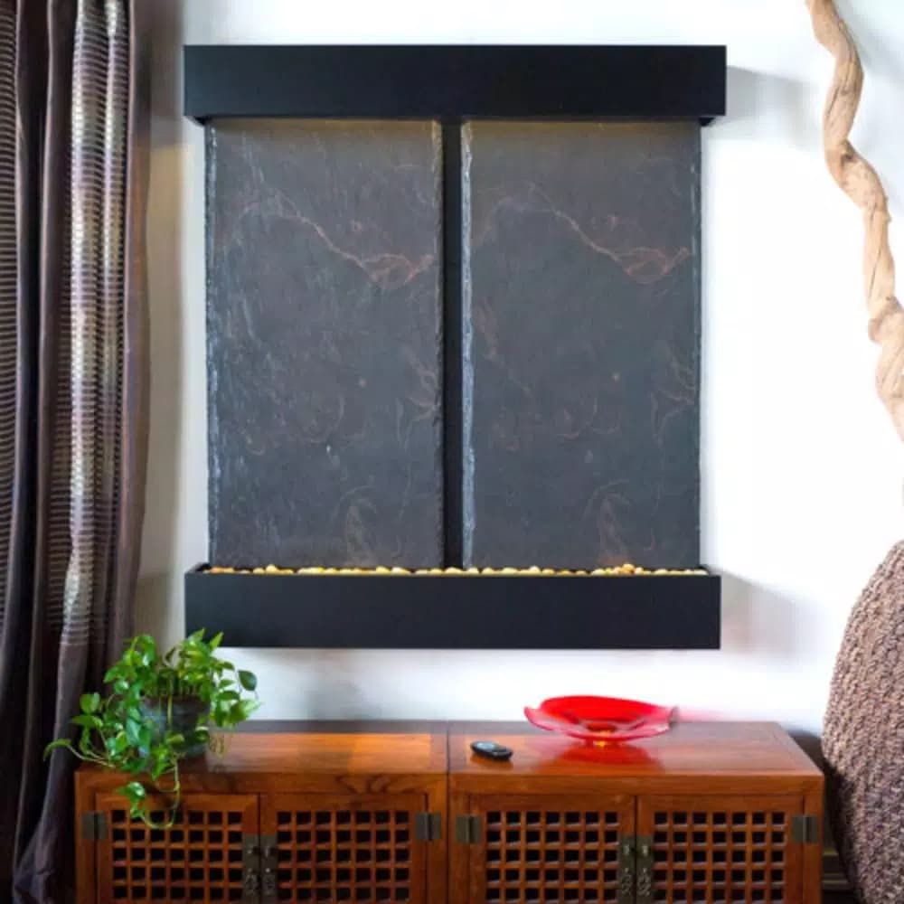 Water Wonders Nojoqui Falls Double Lightweight Slate Wall Fountain with Black Onyx Trim