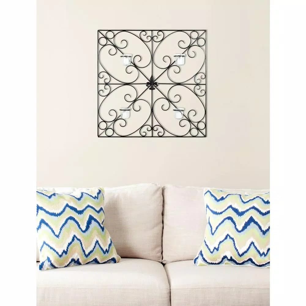 Safavieh Black Wrought Iron Square Votive Wall Decor Candle Sconce with Glass Holders