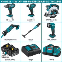 Makita 18V LXT Cordless 6-Piece Combo Kit with 3.0Ah Batteries and Charger thumbnail 2