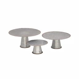 LITTON LANE Set of 3 Round Gray Iron Cake Stands with Copper Scalloped Edges, Farmhouse Style thumbnail 1