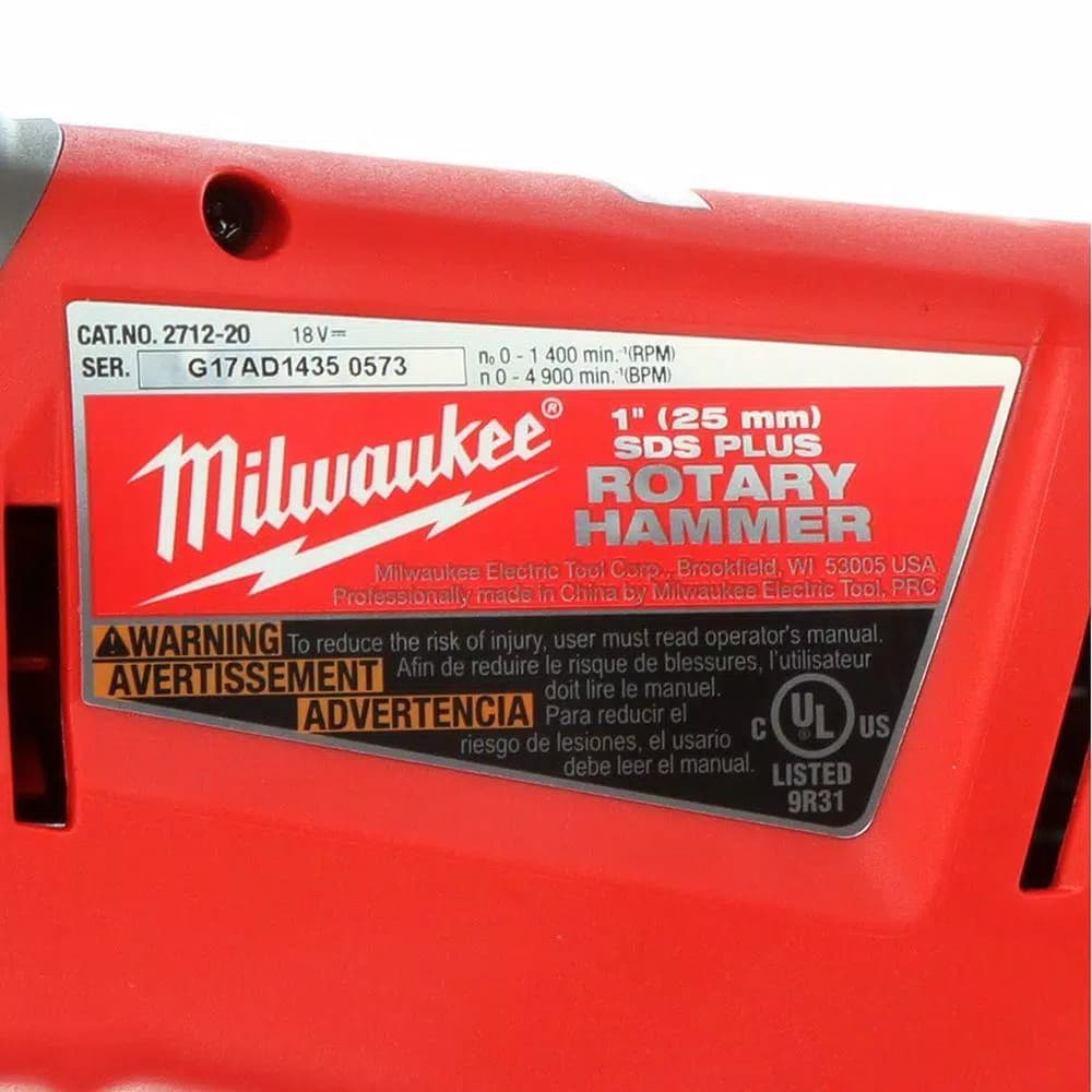 Milwaukee M18 FUEL 1 in. SDS-Plus Cordless Rotary Hammer Kit with Two 5.0 Ah Batteries and Charger