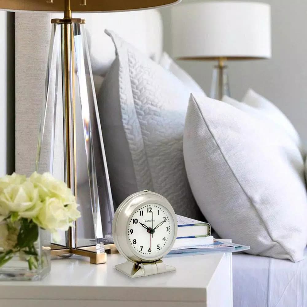 Westclox Metal Table Top Alarm Clock with Brushed Nickel Finish and Classic Big Ben Design