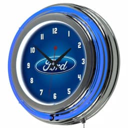 Ford Officially Licensed Double Ring Neon Wall Clock - Chrome Oval Design thumbnail 1