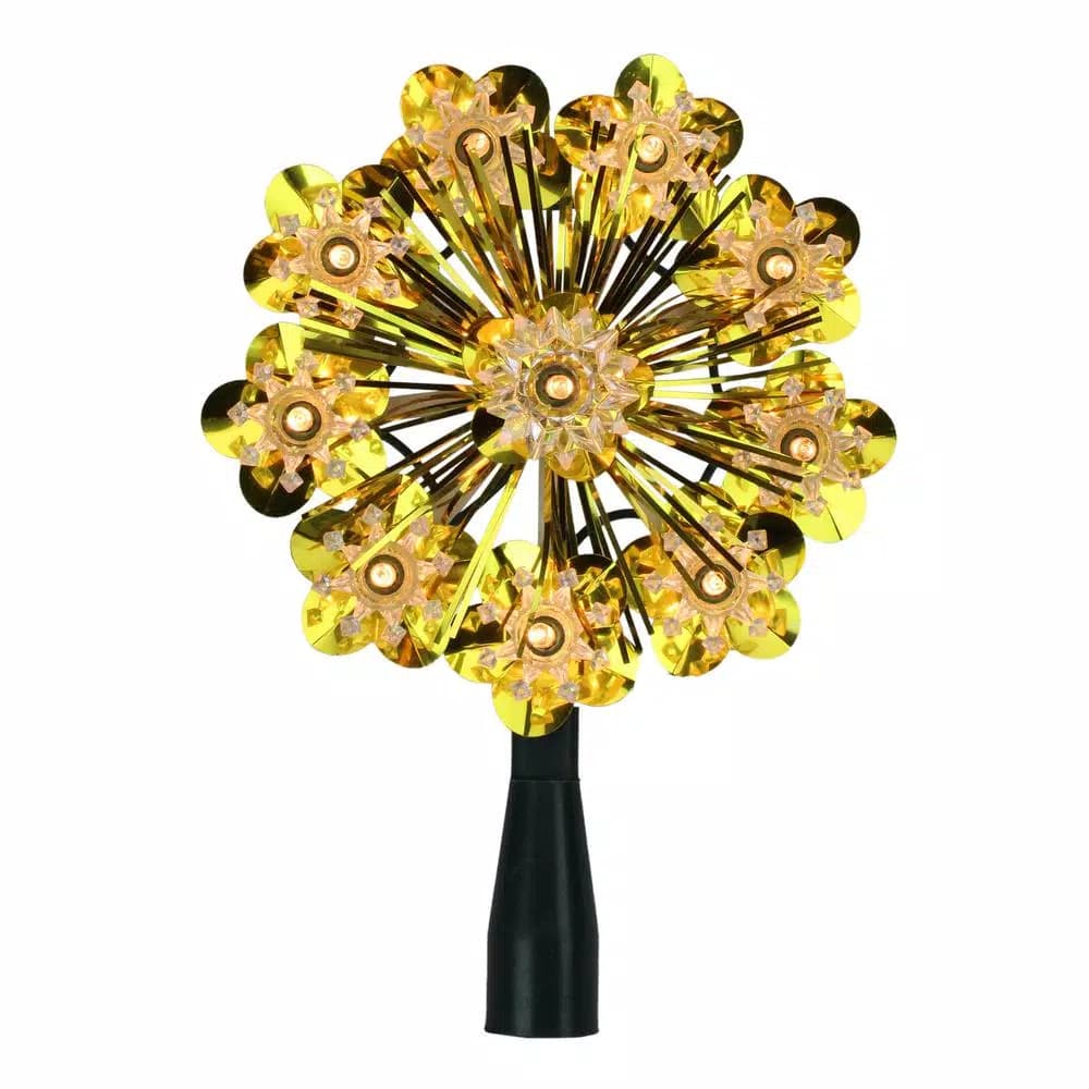 Northlight 5.5 in. Gold Tinsel Snowflake Starburst Christmas Tree Topper with 10 Clear Mini Lights