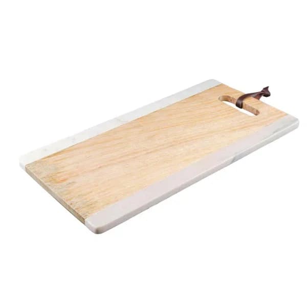 Thirstystone White and Pink Marble and Acacia Wood Serving Board with Leather Strap