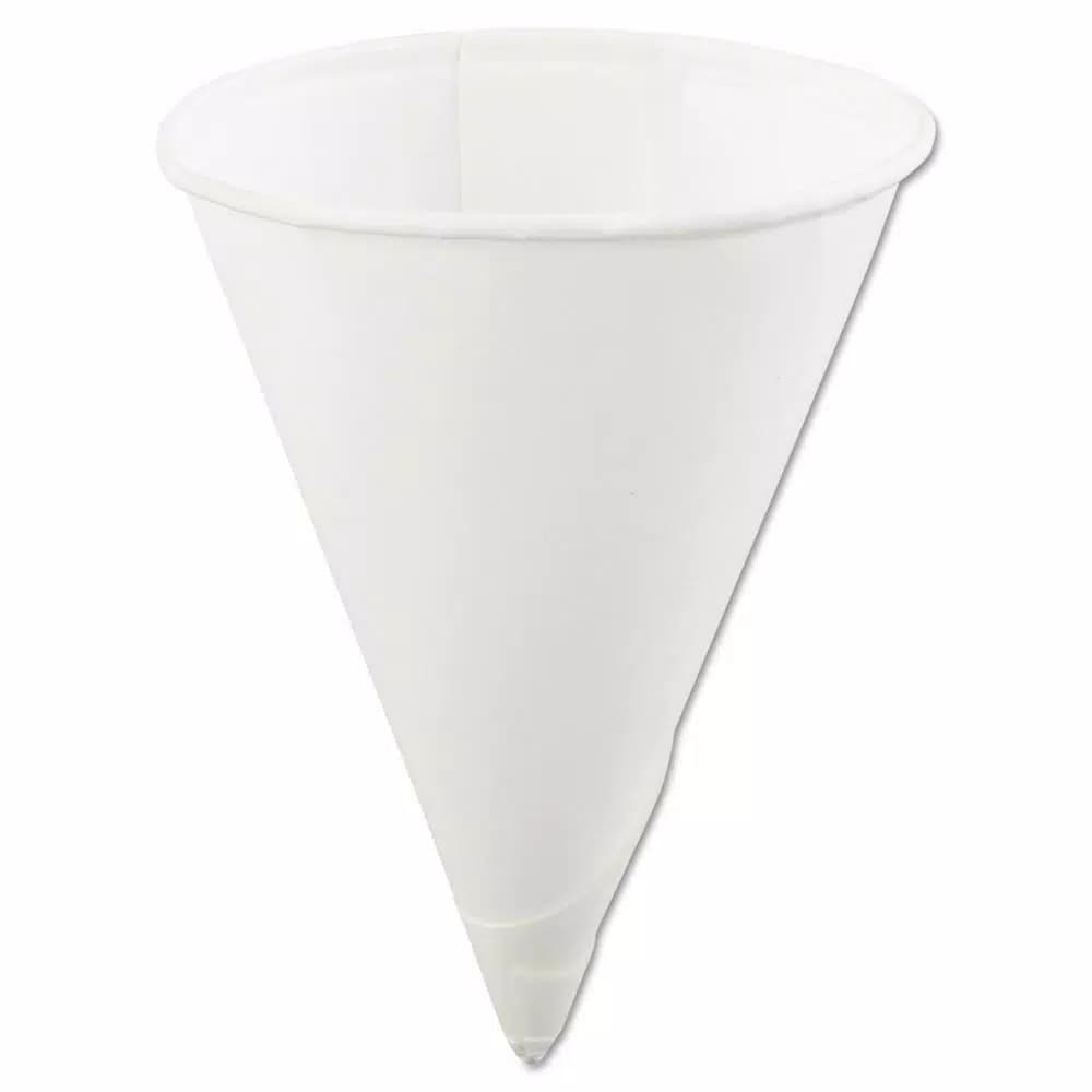 Unbranded 4 oz. White Paper Cone Cups with Rolled Rim, Case of 5000
