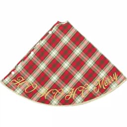 VHC Brands 55 in. Holiday Cherry Red Plaid Cotton Christmas Tree Skirt with Gold Embroidery thumbnail 3