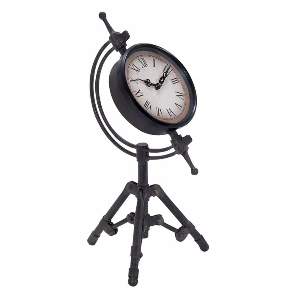 LITTON LANE Classical 14 in. Rusted Black Iron Tripod Table Clock with Alarm