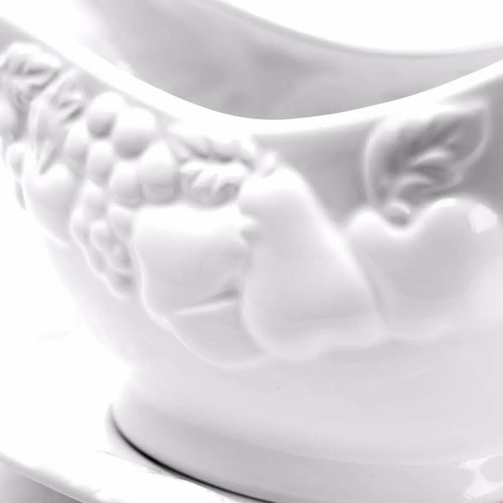 Gibson Home Fruitful 8 in. White Durastone Gravy Boat with Saucer