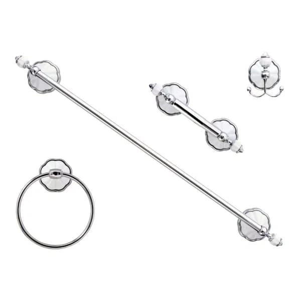 MODONA Flora 4-Piece Bathroom Accessories Set - White Porcelain & Polished Chrome
