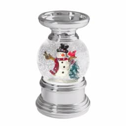 Haute Decor 7.5 in. Snowman and Cardinal Animated Snow Globe Candleholder with Silver Finish thumbnail 1