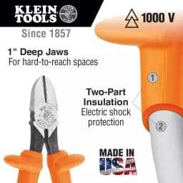Klein Tools 7 in. Insulated Heavy Duty Diagonal Cutting Pliers with Tapered Nose thumbnail 2