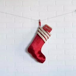 VHC Brands 15 in. Red Memories Glam Christmas Stocking with Gold Ribbon Embellishments thumbnail 2